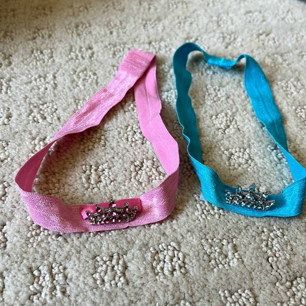 Baby Rachel Weissman (2) pink & turquoise Crystal Crown Headband-pre-owned